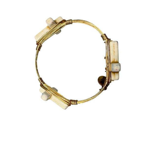 Bourbon & Boweties Etta stone Three Crystal Cross Wire Wrapped Bangle Bracelet B - Picture 2 of 5